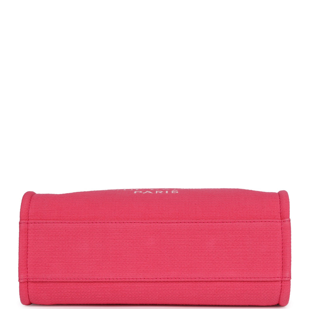 Chanel Small Deauville Shopping Tote Hot Pink Canvas Light Gold Hardware