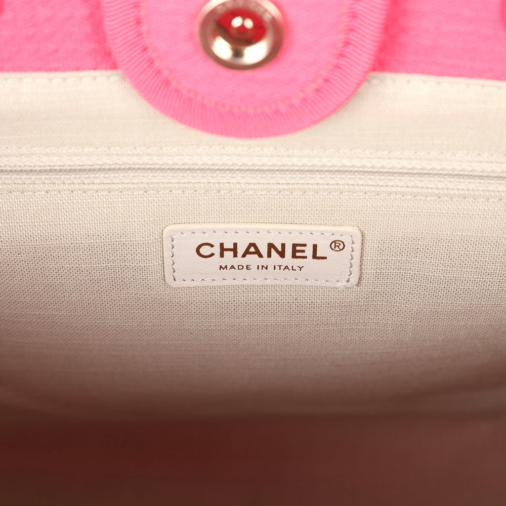 Chanel Small Deauville Shopping Tote Hot Pink Canvas Light Gold Hardware