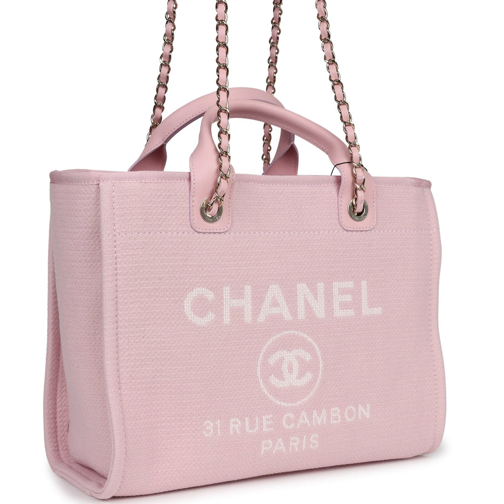Chanel Small Deauville Shopping Tote Light Pink Canvas Light Gold Hardware