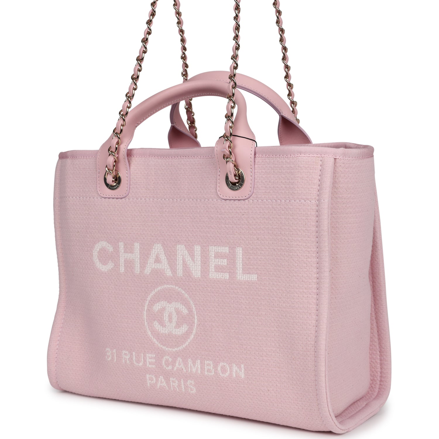 Chanel Small Deauville Shopping Tote Light Pink Canvas Light Gold Hardware
