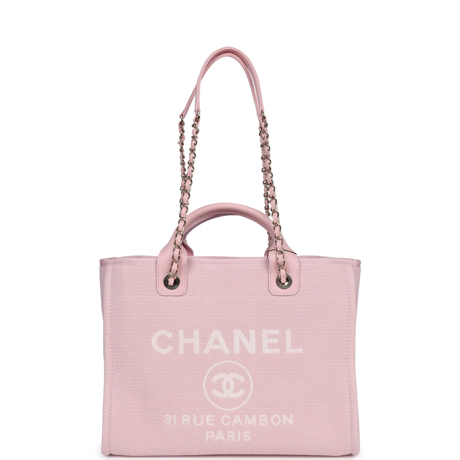 Chanel Small Deauville Shopping Tote Light Pink Canvas Light Gold Hardware