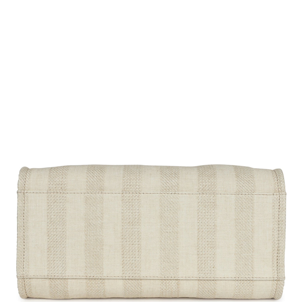 Chanel Medium Striped Deauville Shopping Tote Light Beige Raffia Light Gold Hardware