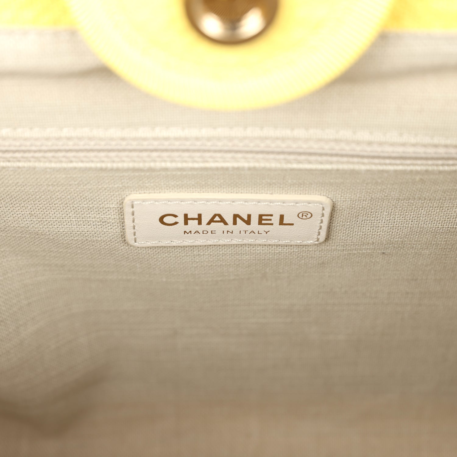 Chanel Small Deauville Shopping Tote Yellow Canvas Light Gold Hardware
