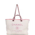 Chanel Medium Deauville Shopping Tote Light Pink Raffia and Canvas Silver Hardware