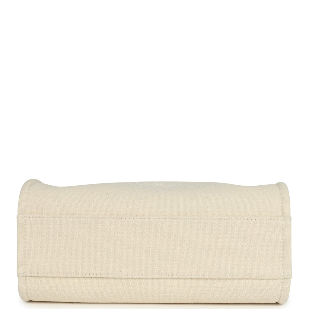 Chanel Small Deauville Shopping Tote Ivory Canvas Light Gold Hardware