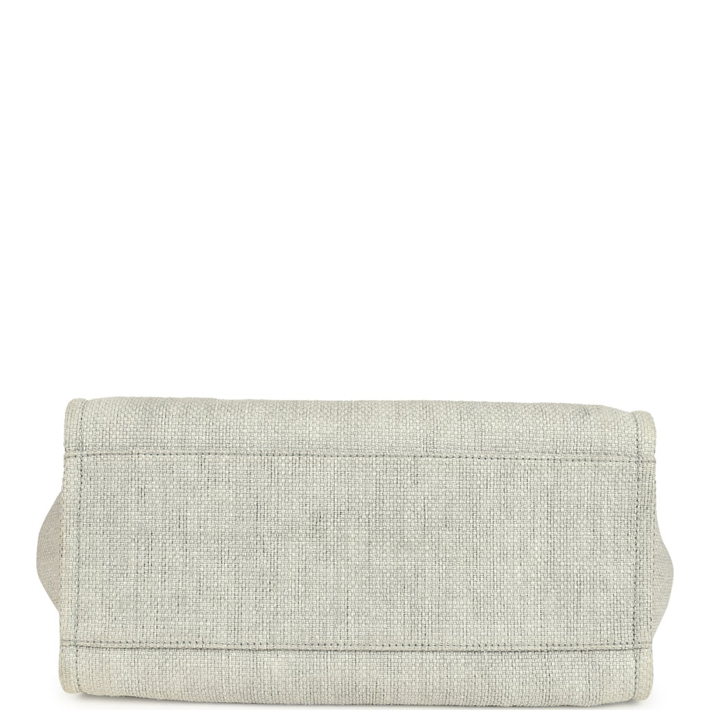 Chanel Medium Deauville Shopping Tote Light Grey Raffia and Canvas Silver Hardware