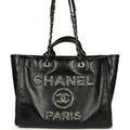 Chanel Medium Deauville Shopping Tote Black Crumpled Calfskin and Tweed Gold Hardware