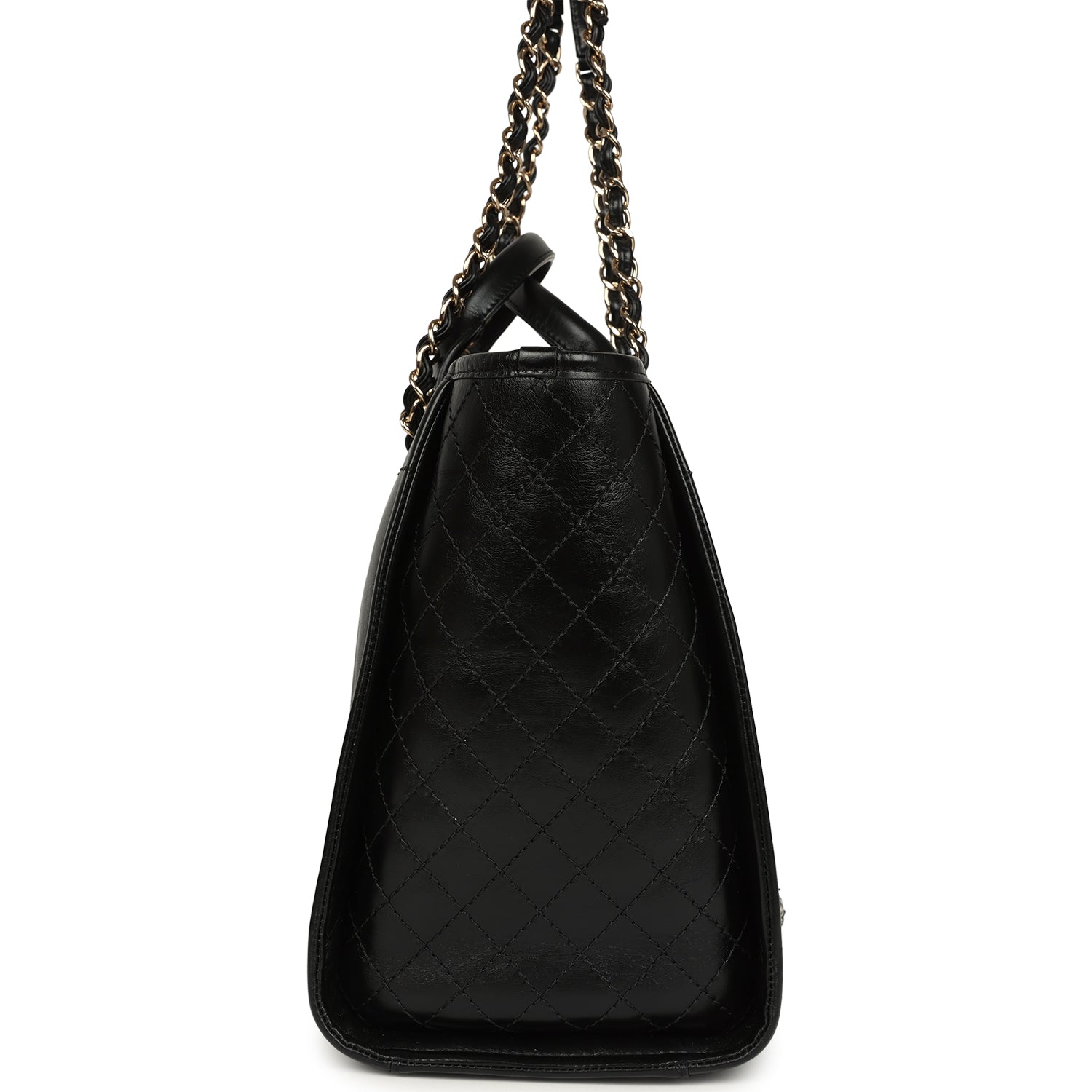 Chanel Medium Deauville Shopping Tote Black Crumpled Calfskin and Tweed Gold Hardware