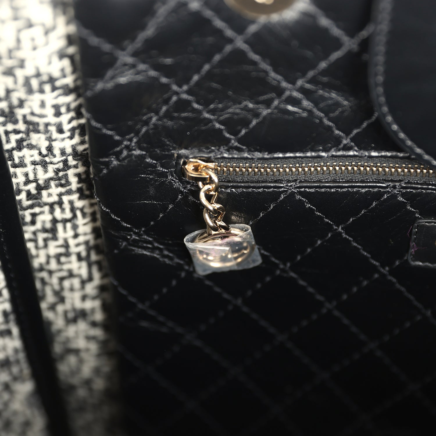 Chanel Medium Deauville Shopping Tote Black Crumpled Calfskin and Tweed Gold Hardware