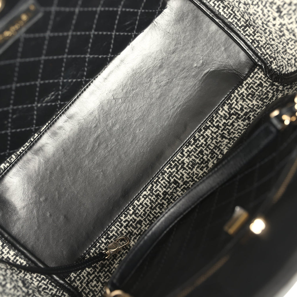 Chanel Medium Deauville Shopping Tote Black Crumpled Calfskin and Tweed Gold Hardware