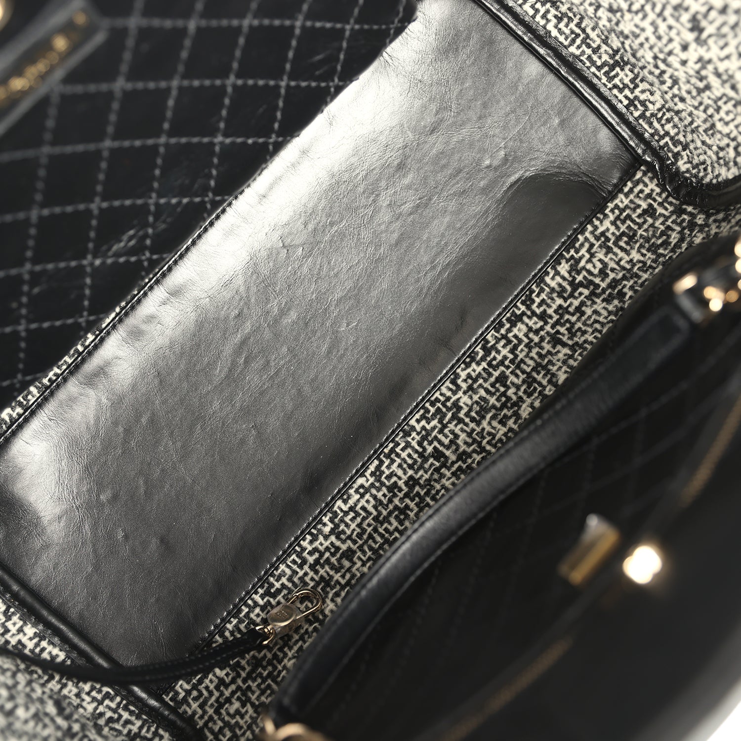 Chanel Medium Deauville Shopping Tote Black Crumpled Calfskin and Tweed Gold Hardware