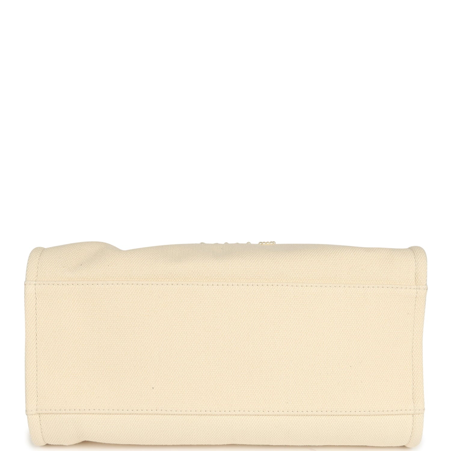 Chanel Medium Pearl Embellished Deauville Shopping Tote Light Beige Canvas Light Gold Hardware