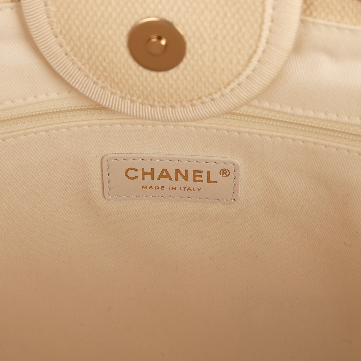 Chanel Medium Pearl Embellished Deauville Shopping Tote Light Beige Canvas Light Gold Hardware