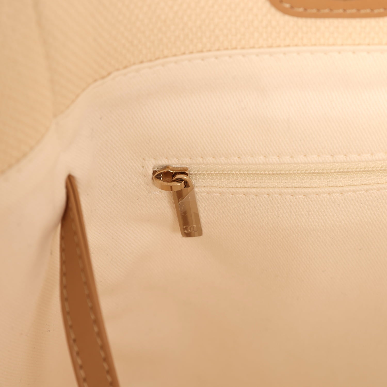 Chanel Medium Pearl Embellished Deauville Shopping Tote Light Beige Canvas Light Gold Hardware