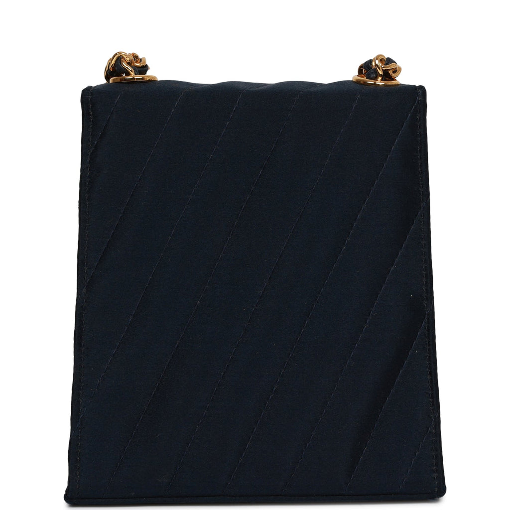 Vintage Chanel Mini Flap Bag Dark Blue Satin Gold Hardware