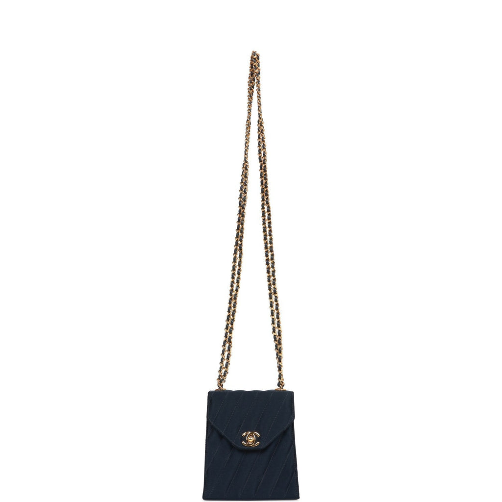 Vintage Chanel Mini Flap Bag Dark Blue Satin Gold Hardware