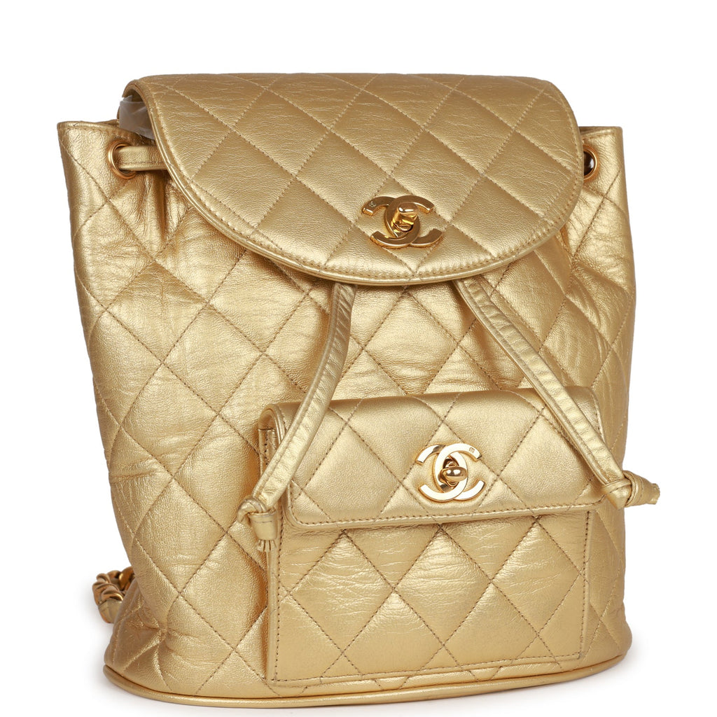 New Chanel Duma Backpack Gold Metallic Lambskin Gold Hardware