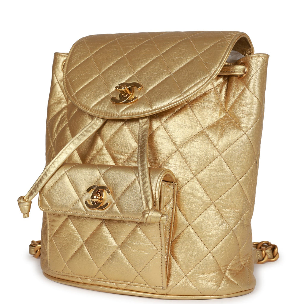 New Chanel Duma Backpack Gold Metallic Lambskin Gold Hardware
