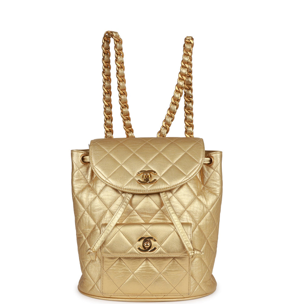 New Chanel Duma Backpack Gold Metallic Lambskin Gold Hardware