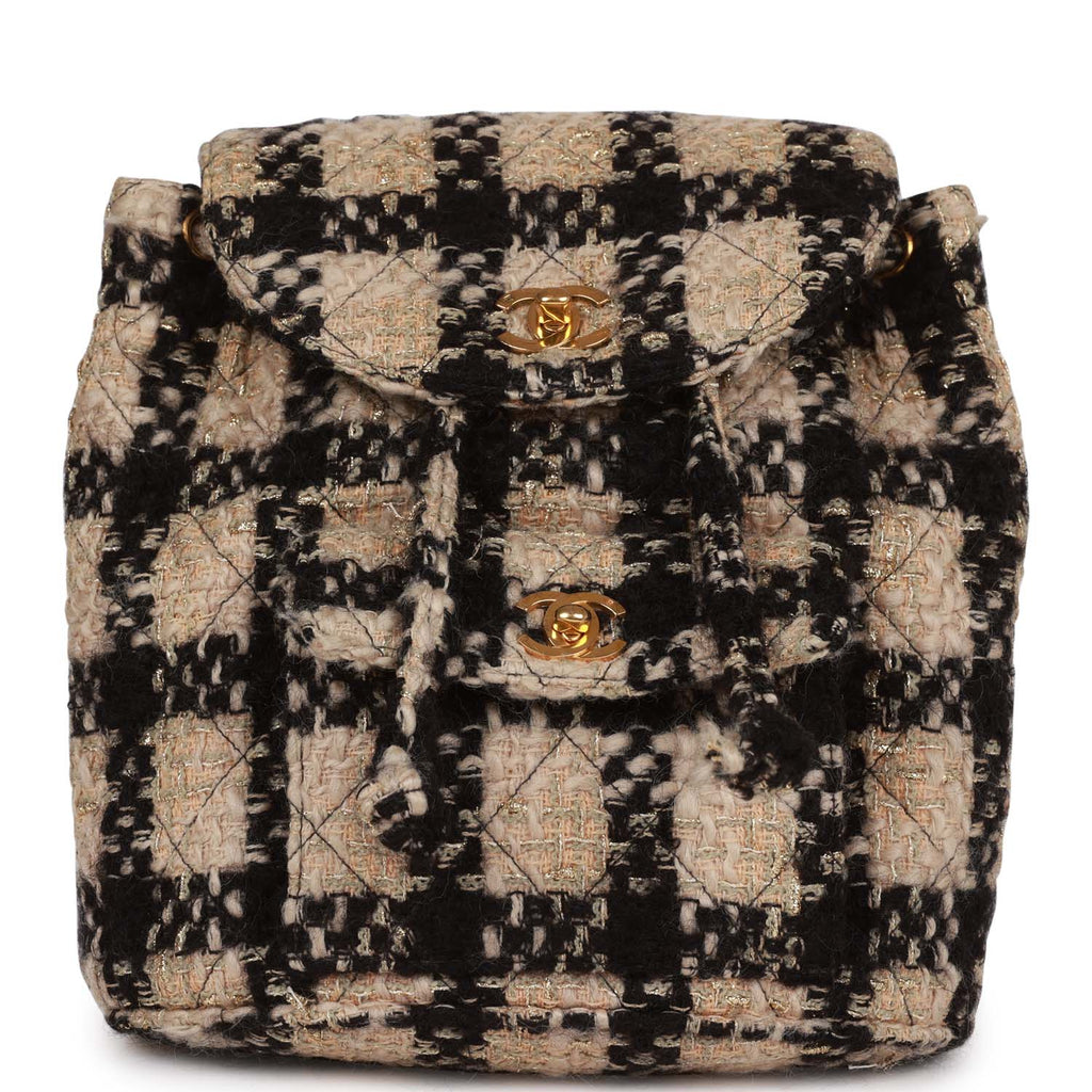 New Chanel Duma Backpack Beige and Black Tweed Gold Hardware