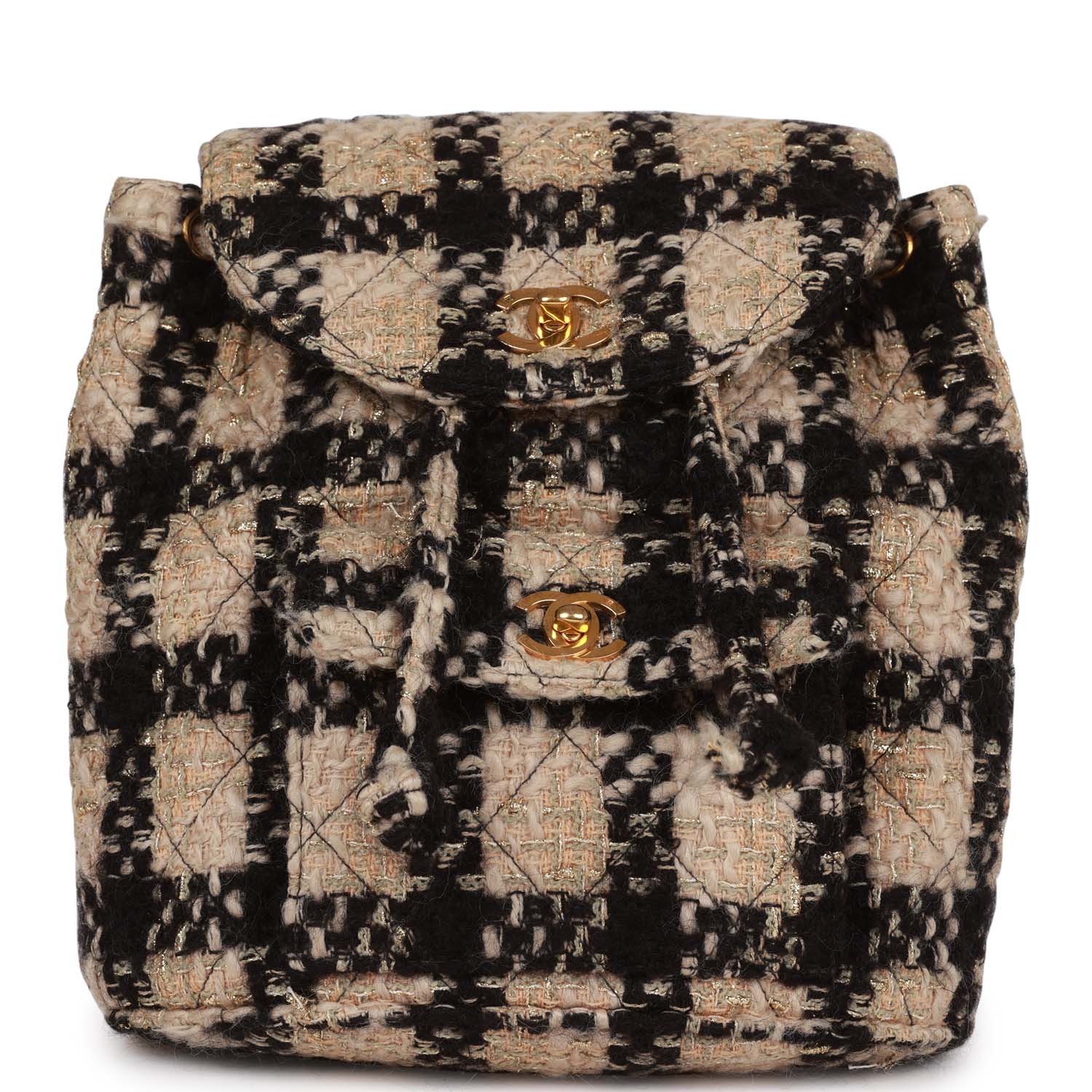 New Chanel Duma Backpack Beige and Black Tweed Gold Hardware