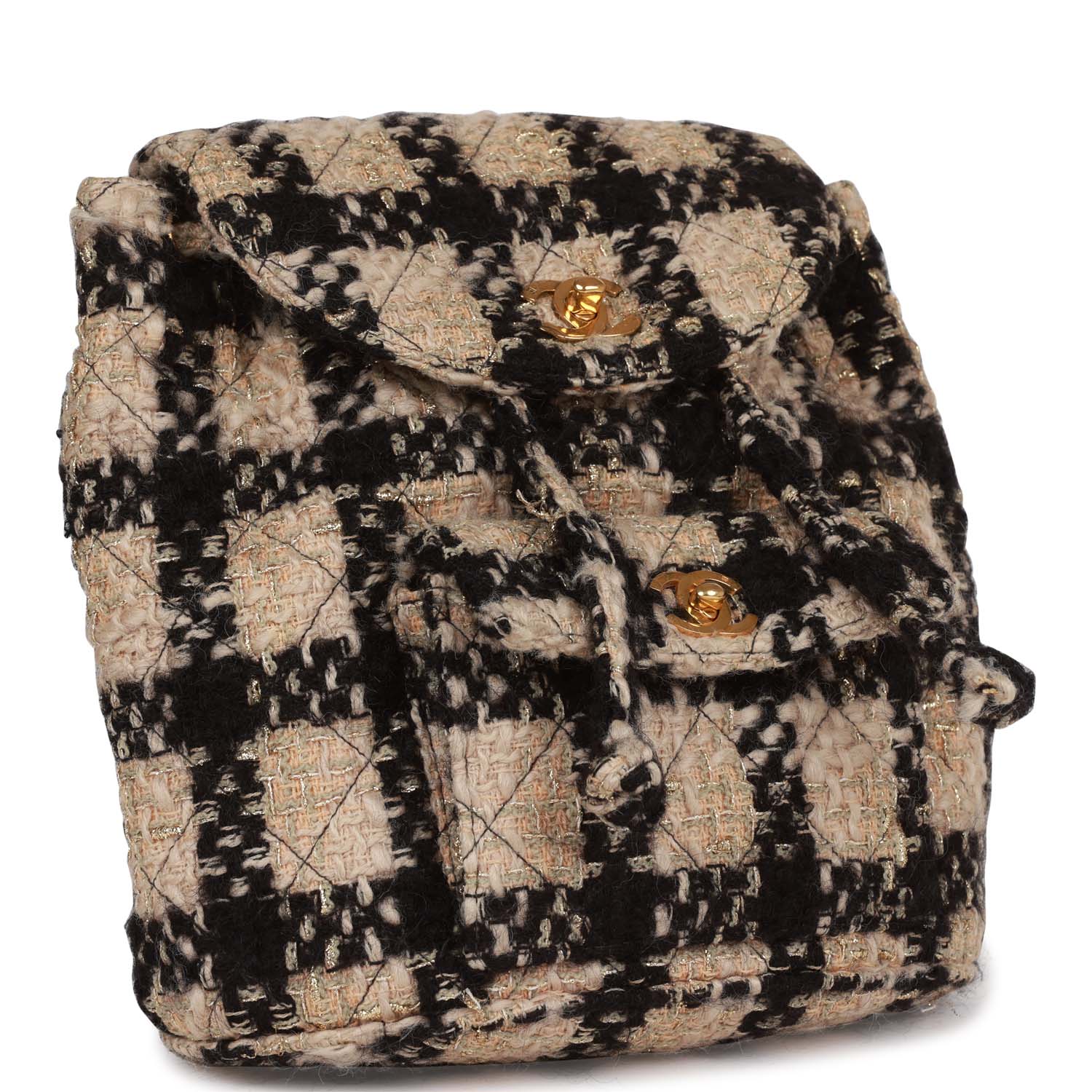 New Chanel Duma Backpack Beige and Black Tweed Gold Hardware