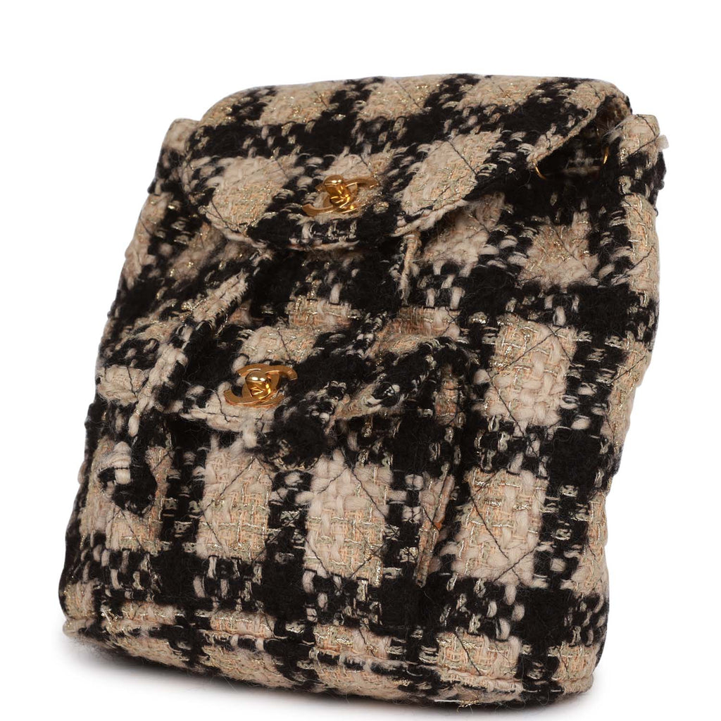 New Chanel Duma Backpack Beige and Black Tweed Gold Hardware