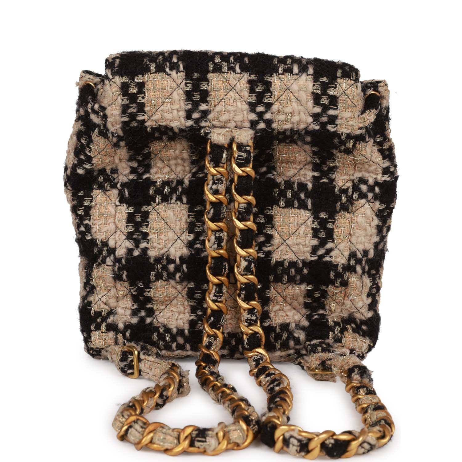 New Chanel Duma Backpack Beige and Black Tweed Gold Hardware