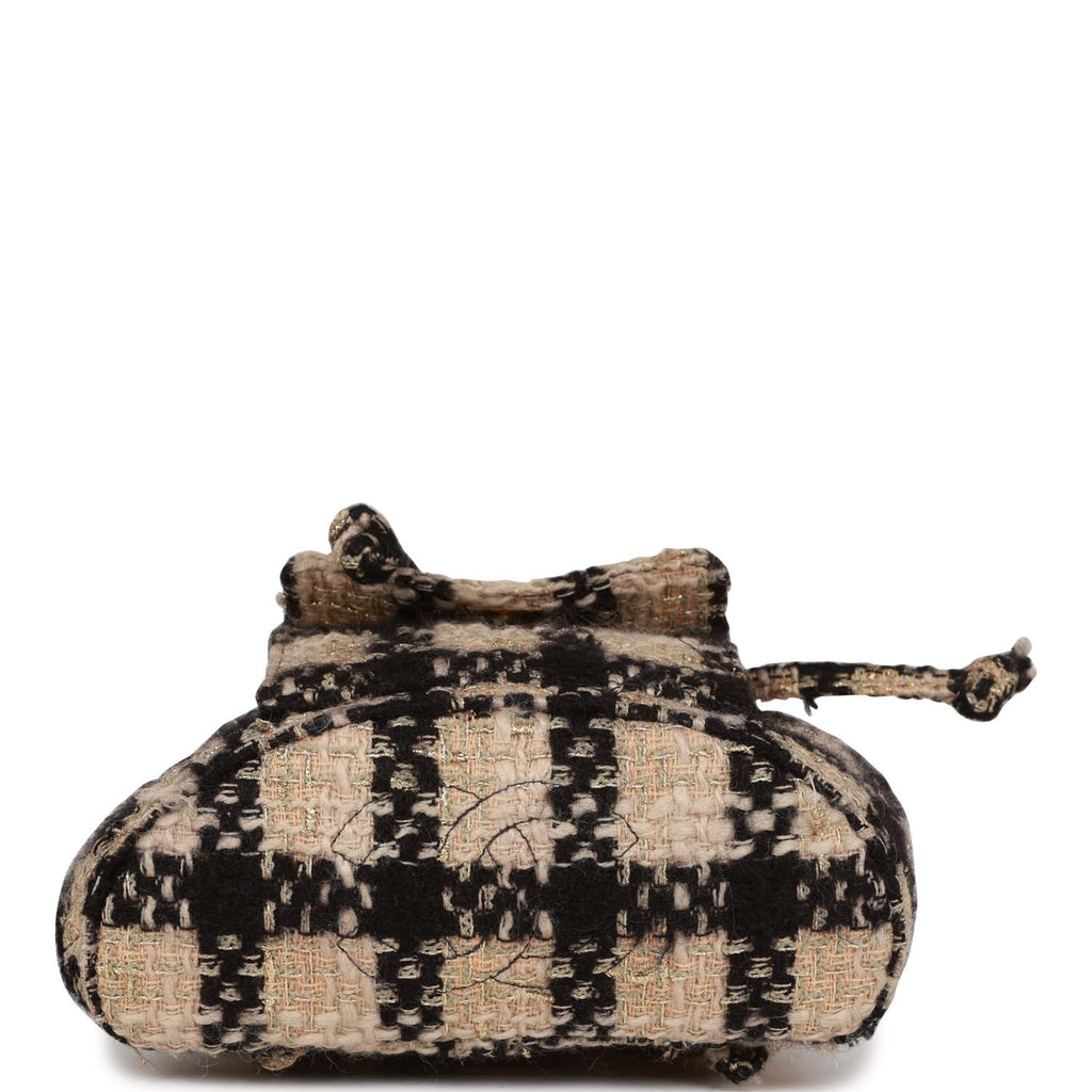 New Chanel Duma Backpack Beige and Black Tweed Gold Hardware