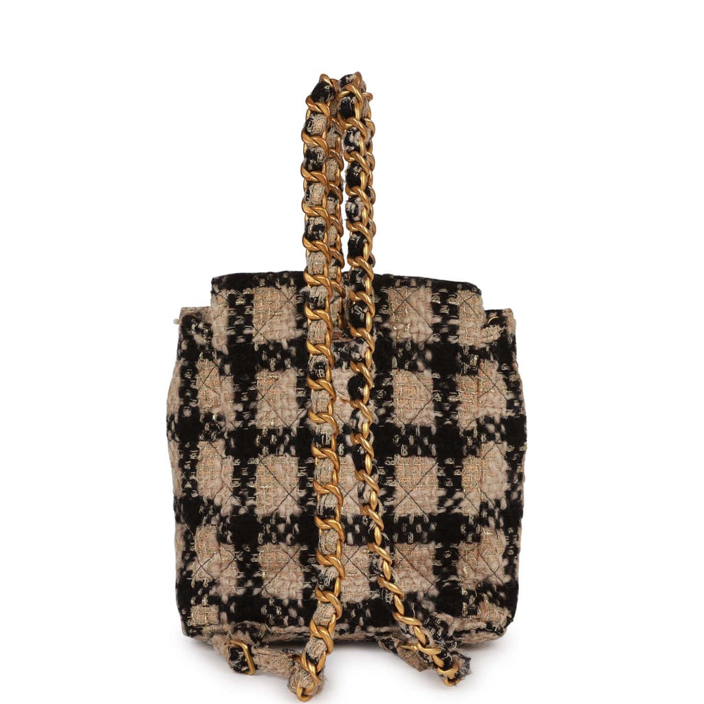 New Chanel Duma Backpack Beige and Black Tweed Gold Hardware
