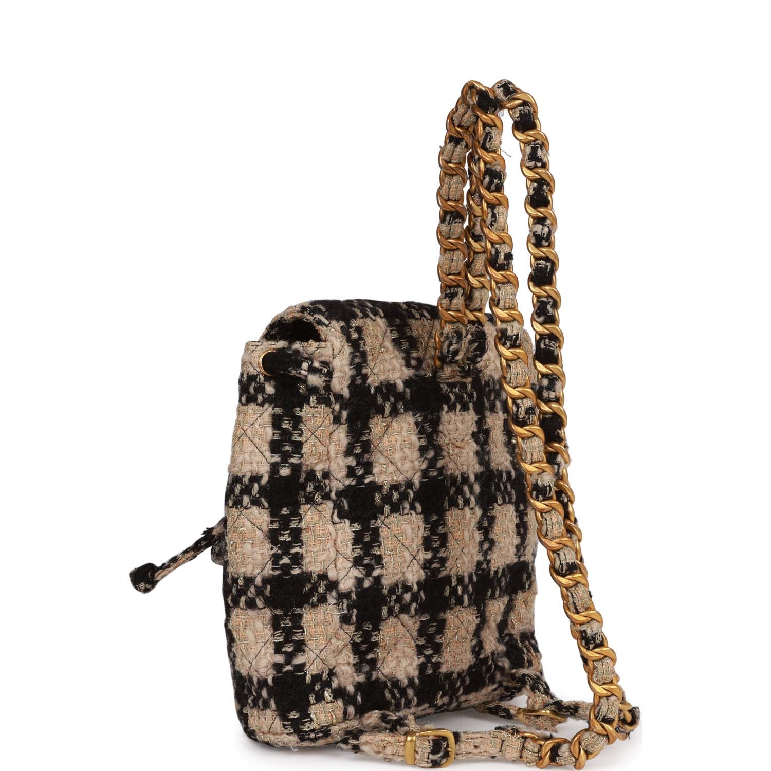New Chanel Duma Backpack Beige and Black Tweed Gold Hardware