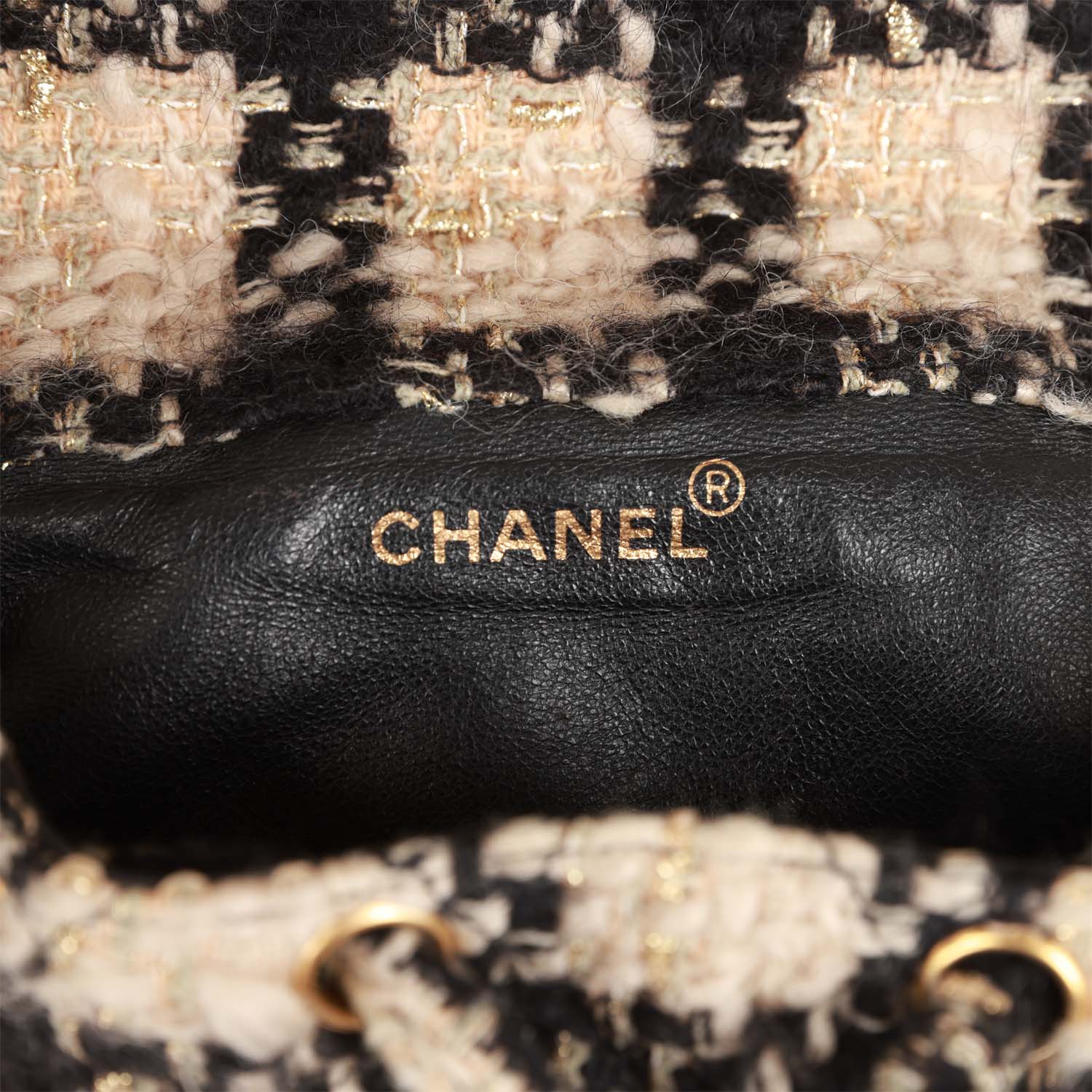 New Chanel Duma Backpack Beige and Black Tweed Gold Hardware