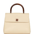 Vintage Chanel Wood Top Handle Kelly Ivory Caviar