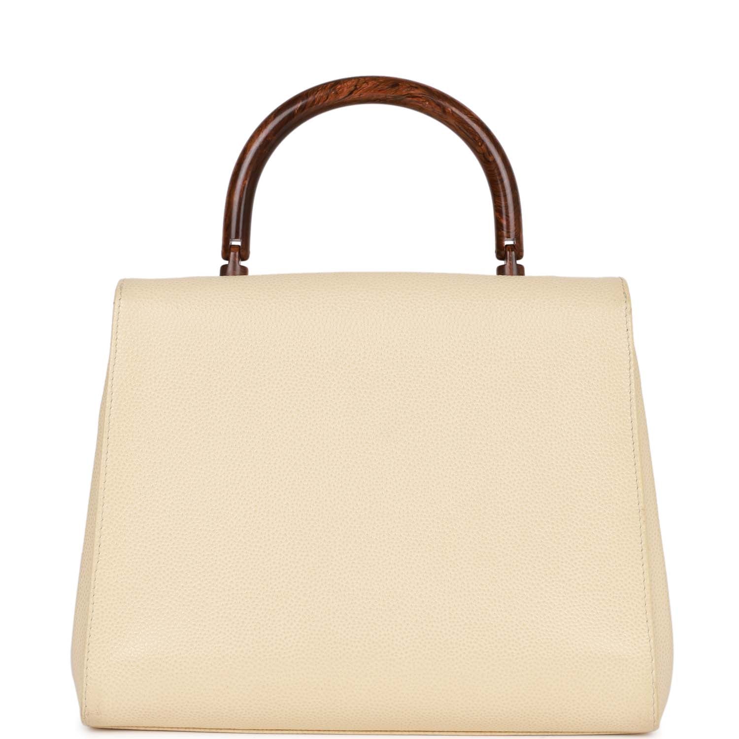 Vintage Chanel Wood Top Handle Kelly Ivory Caviar