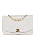 Vintage Chanel Medium Diana Flap Bag White Lambskin Gold Hardware