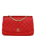 Vintage Chanel Flap Bag Red Satin Gold Hardware
