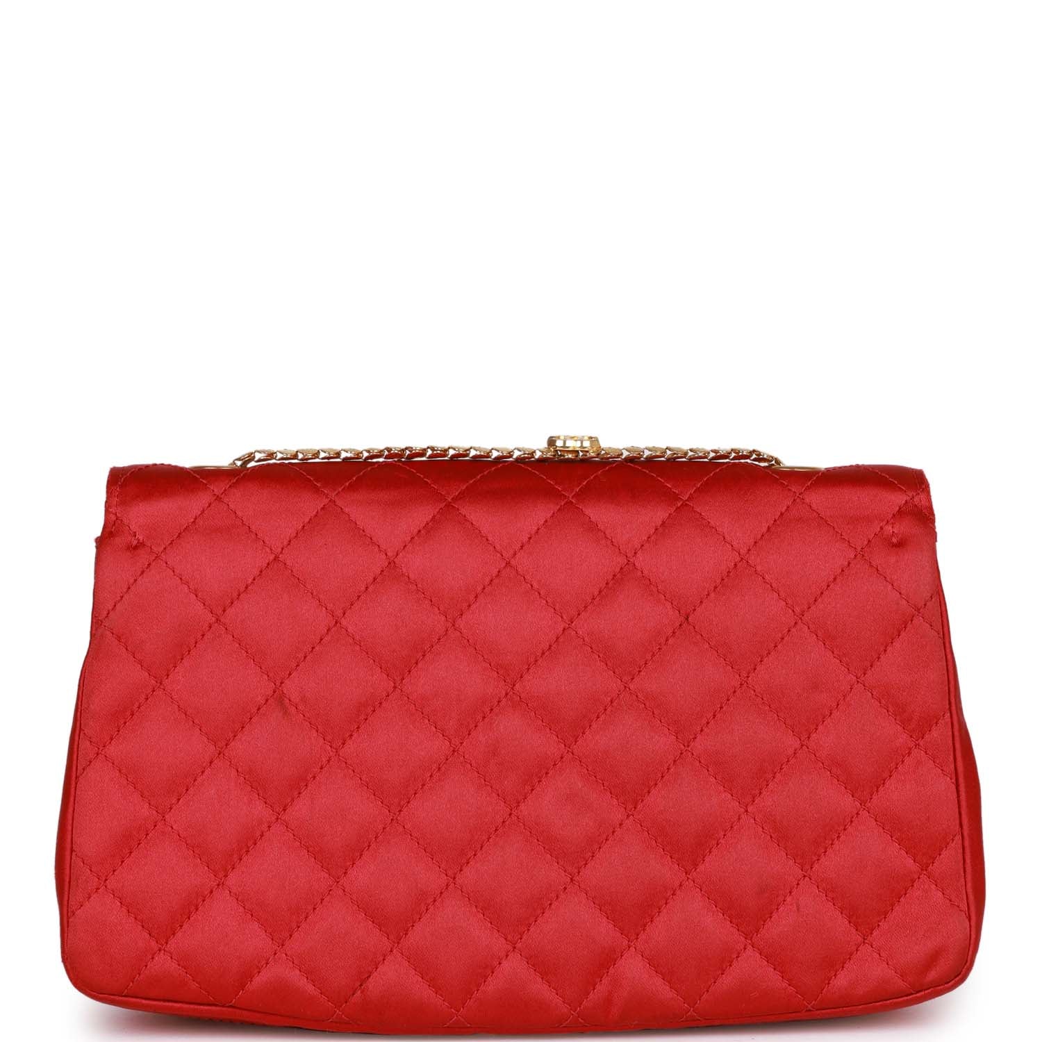 Vintage Chanel Flap Bag Red Satin Gold Hardware