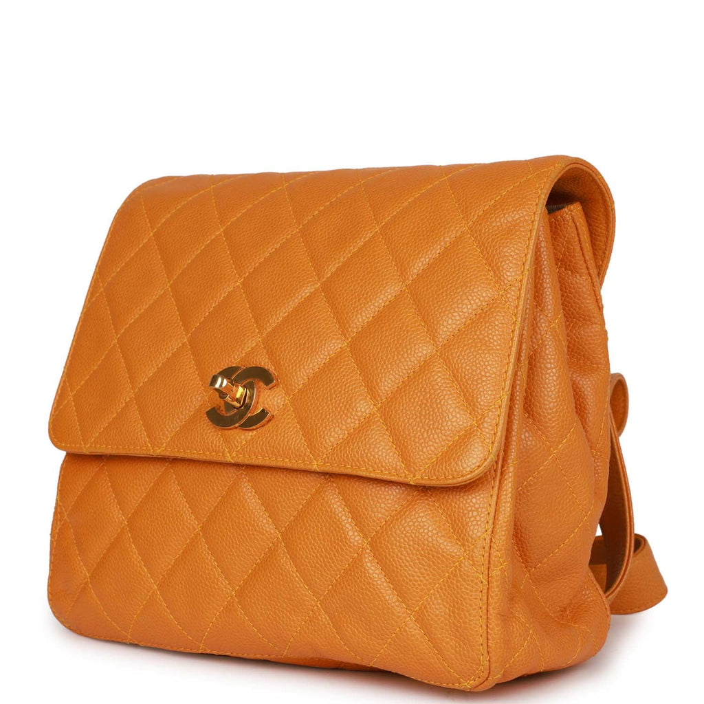 Vintage Chanel Flap Backpack Orange Caviar Gold Hardware