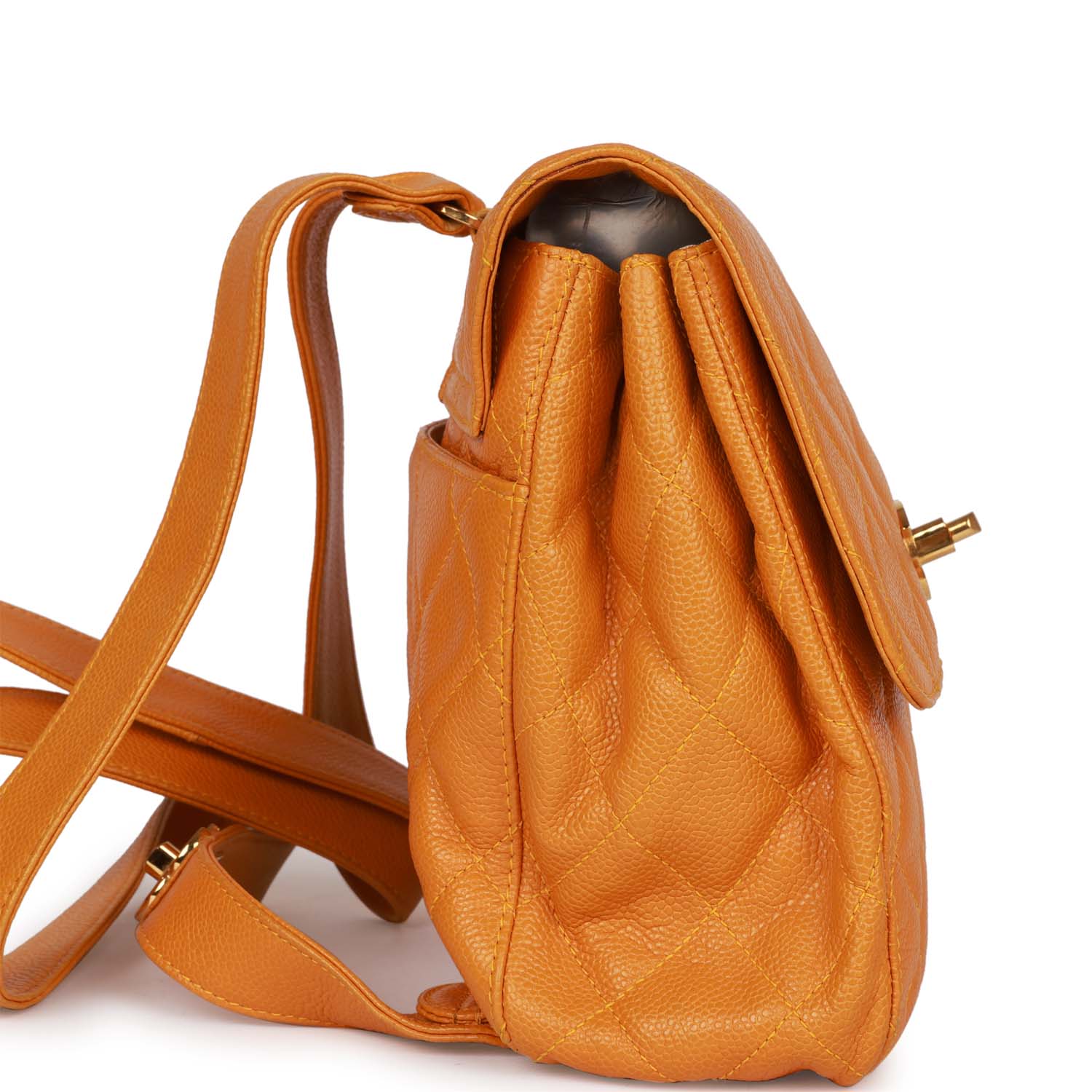 Vintage Chanel Flap Backpack Orange Caviar Gold Hardware