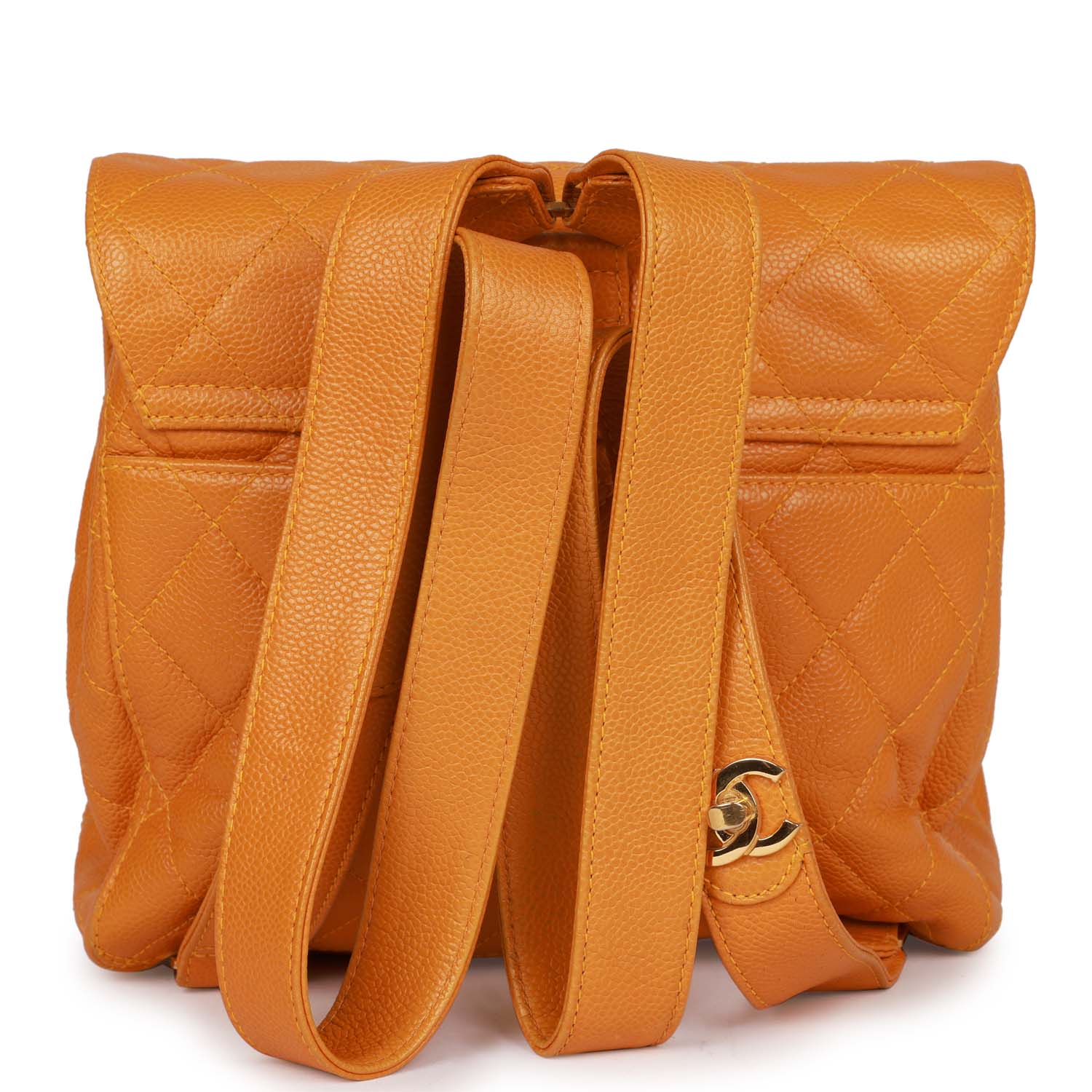 Vintage Chanel Flap Backpack Orange Caviar Gold Hardware