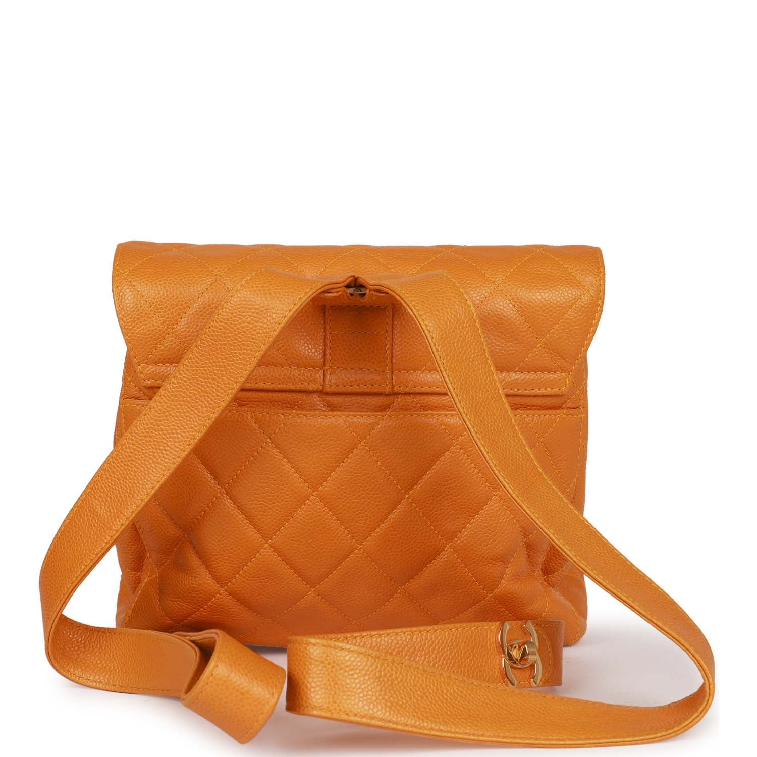 Vintage Chanel Flap Backpack Orange Caviar Gold Hardware