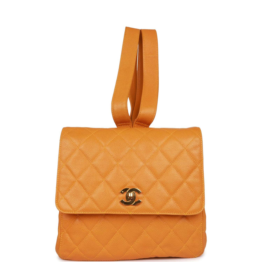Vintage Chanel Flap Backpack Orange Caviar Gold Hardware