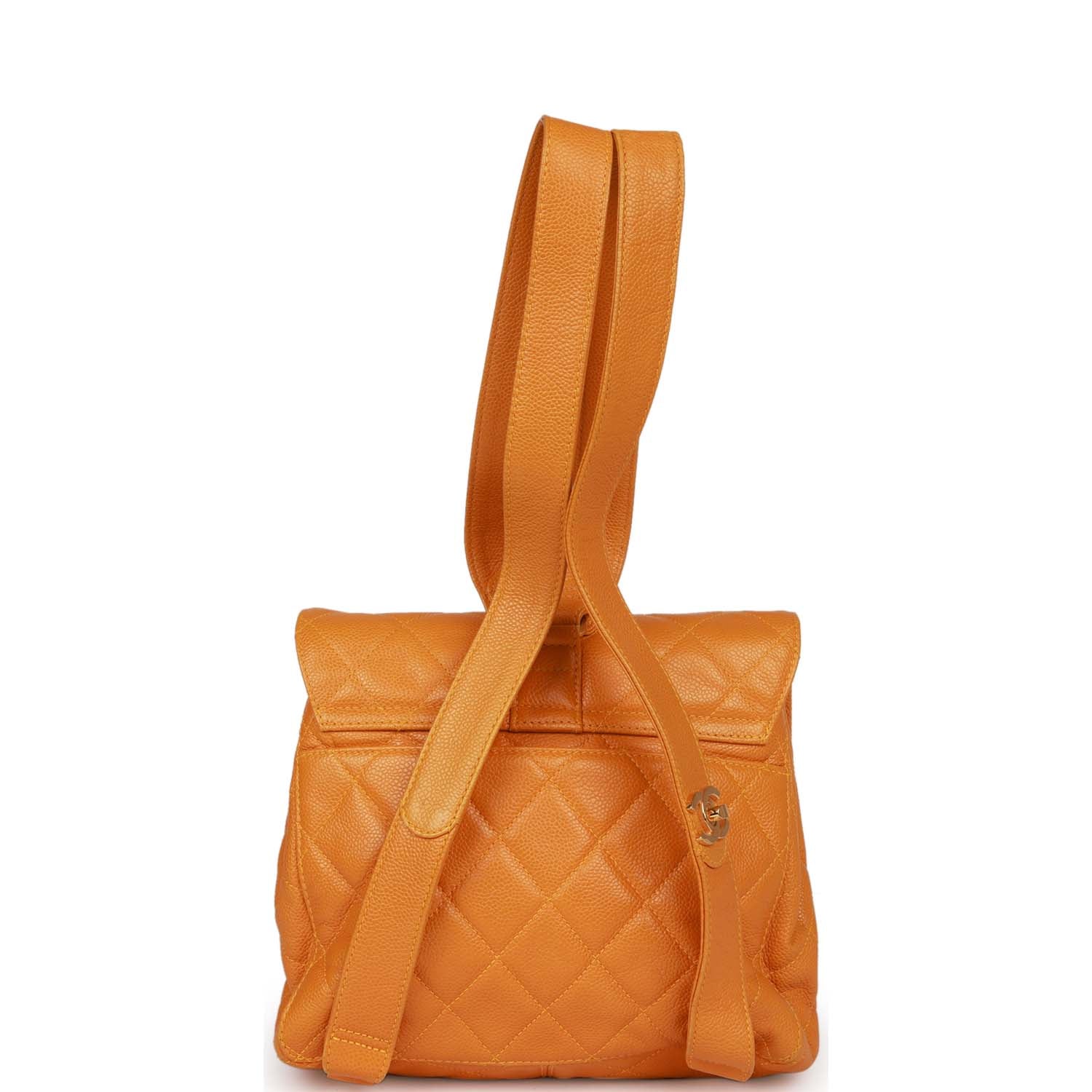 Vintage Chanel Flap Backpack Orange Caviar Gold Hardware