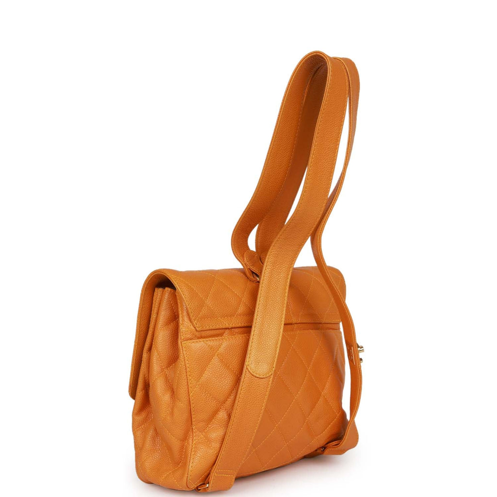 Vintage Chanel Flap Backpack Orange Caviar Gold Hardware