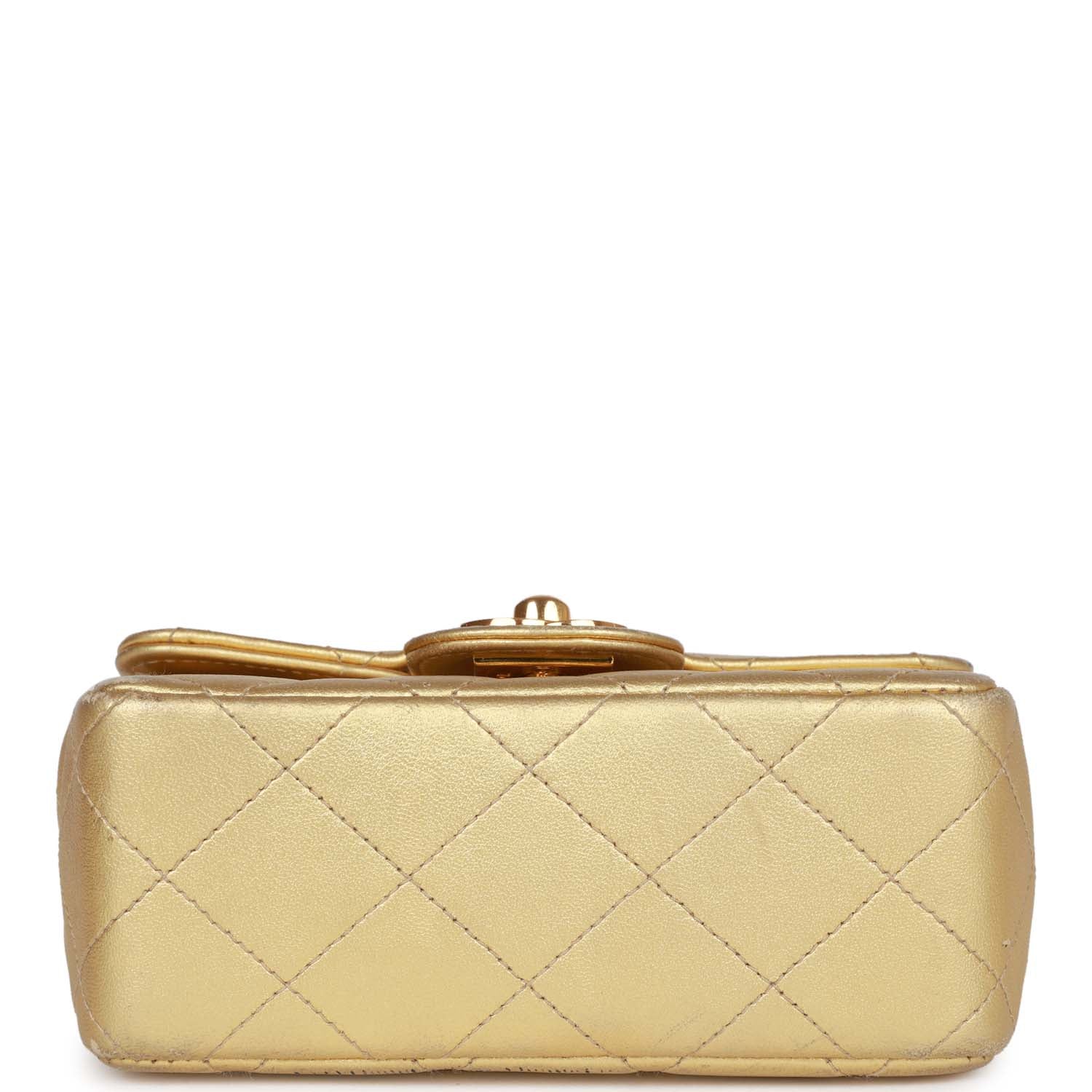 Vintage Chanel Micro Kelly Child Flap Bag Gold Metallic Lambskin Gold Hardware
