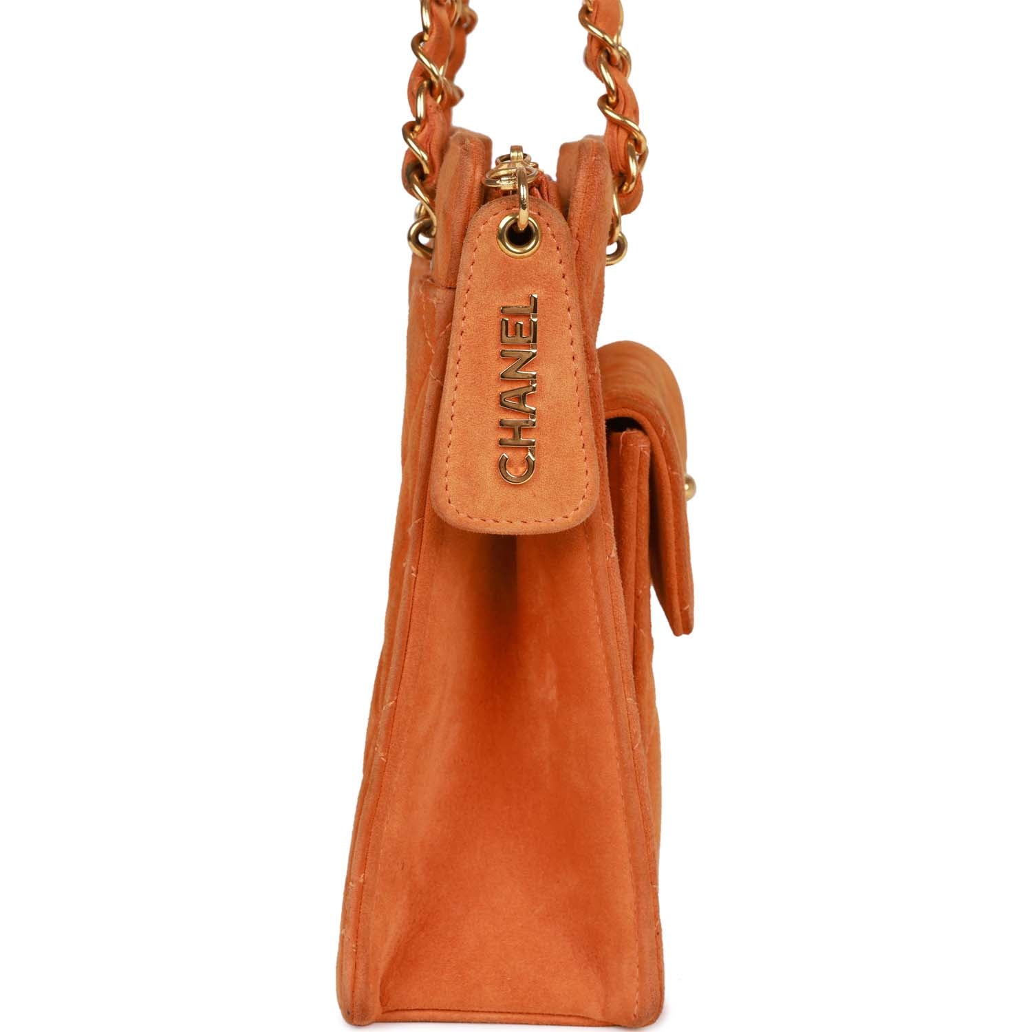 Vintage Chanel Camera Bag Orange Suede Gold Hardware