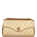 Vintage Chanel Clutch Flap Bag with Handle Gold Metallic Lambskin Gold Hardware