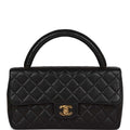 Vintage Chanel Kelly Medium Flap Bag Black Lambskin Gold Hardware