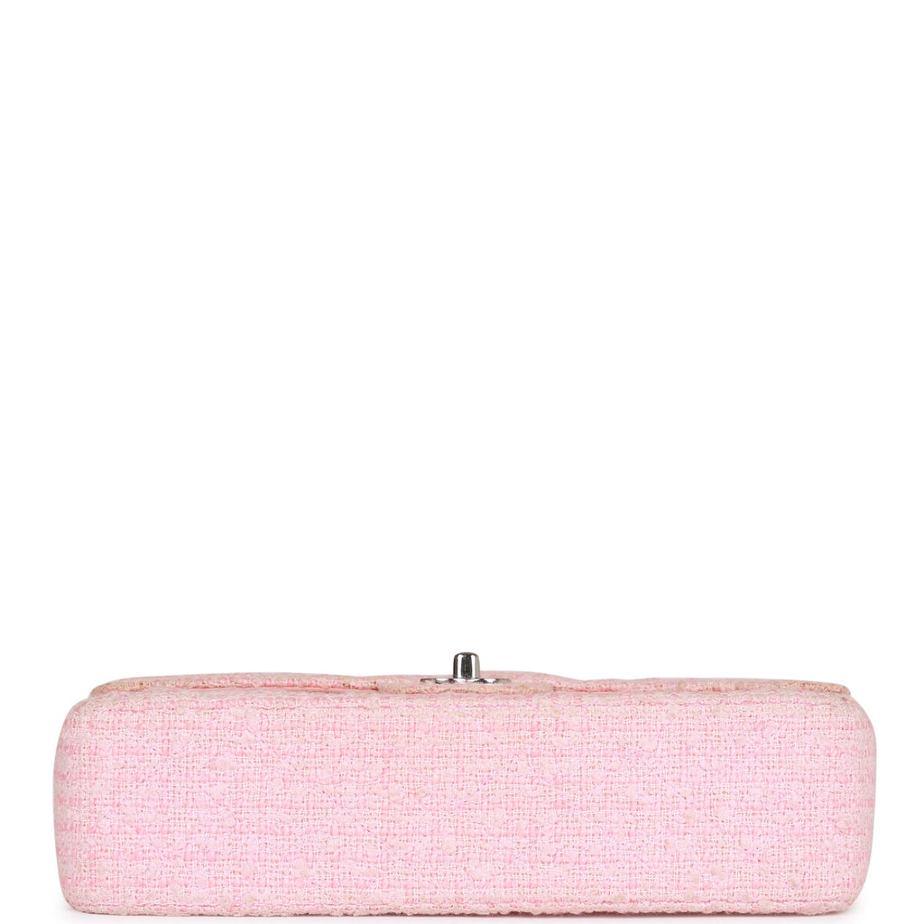 Vintage Chanel Medium Classic Double Flap Bag Pink Tweed Silver Hardware