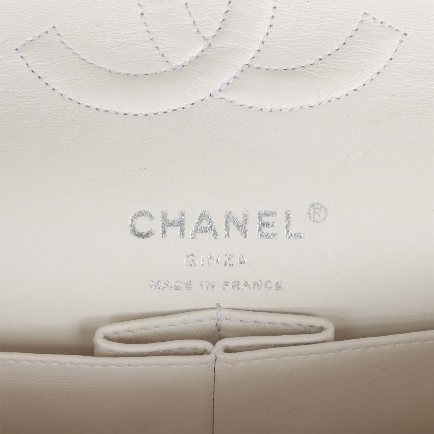 Vintage Chanel Medium Double Flap Bag White Tweed Silver Hardware